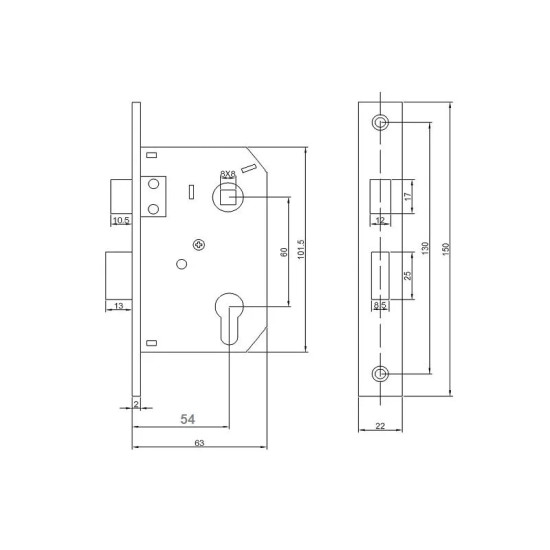 Bevéső zár cilinderes 55/58 Grácia