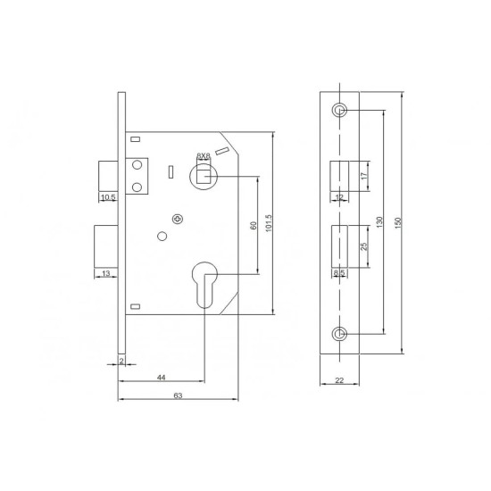 Bevéső zár cilinderes 45/58 Grácia