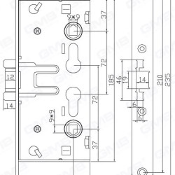 Bevéső zár cilinderes 65/72mm tûzgátló ajtóba Anbo