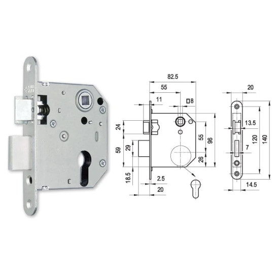 Bevéső zár cilinderes 55/55 lővér N°3436 Elzett