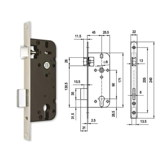 Bevéső zár cilinderes 45/90 N°4320 Euro Elzett