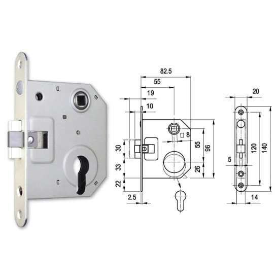 Bevéső zár cilinderes 55/55 lővér N°4392 Elzett