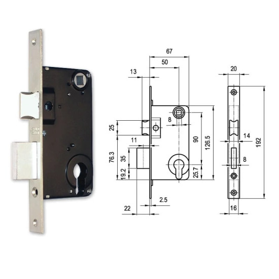Bevéső zár cilinderes 50/90mm N°709 Euro Elzett
