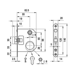 Bevéső zár cilinderes 55/55 lővér 1392 Elzett Ikva