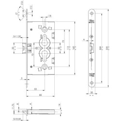 Bevéső zár cilinderes 55/72mm tûzgátló ajtóba Iseo
