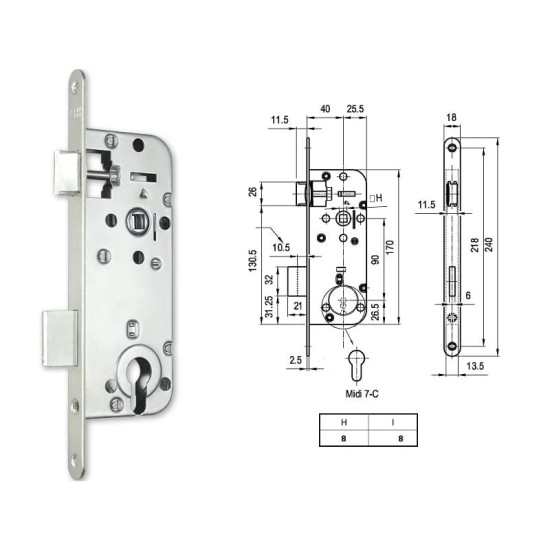 Bevéső zár cilinderes 40/90 Midi Euro Elzett