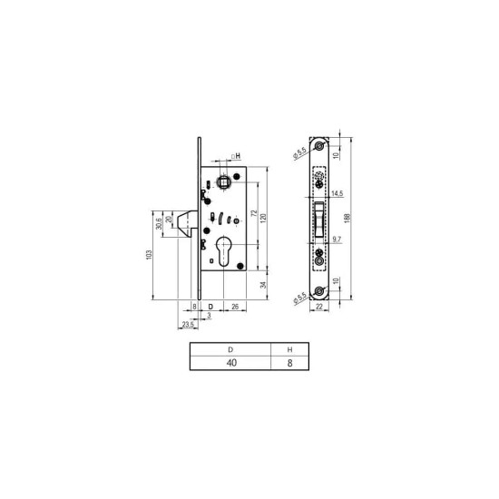 Zártest tolóajtóhoz 40/72mm Euro Elzett          