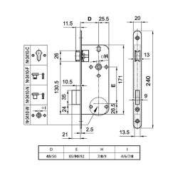 Bevésőzár toalett 90/45mm N°3410-W Euro Elzett