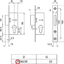 Reteszzár cilinderes 25/22 Euro Elzett