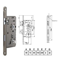 Bevésőzár toalett 55/72mm Titan N°406