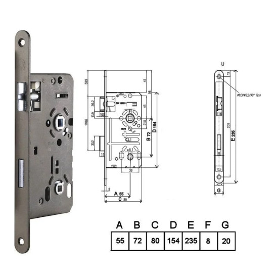 Bevésőzár toalett 55/72mm Titan N°406