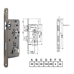 Bevésőzár toalett 55/78mm Titan N°406