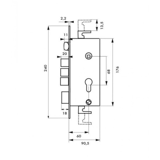 Bevéső zár cilinderes Hi-Sec 24mm fekete, lapos csapos