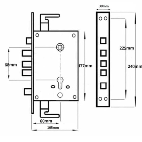 Bevéső zár cilinderes Hi-Sec 30mm előlappal, kerek csapos