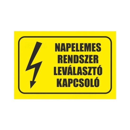 Matrica 100x60mm 'Napelemes leválasztó főkapcsoló' vinil öntapadó