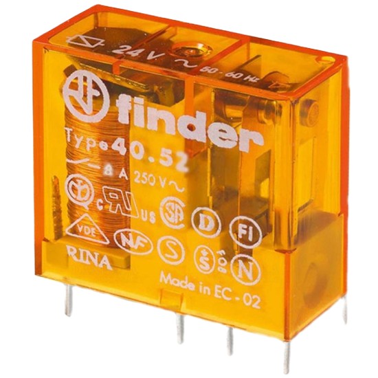 FINDER 40.52.8.024 relé 2CO(váltó) 8A 24V AC, 5mm