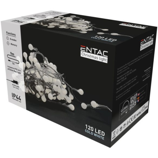 Karács. égősor  9m 120 LED CW cherry Entac