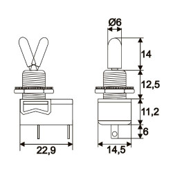 Készülékkapcsoló karos ON-OFF 12x22mm 2p