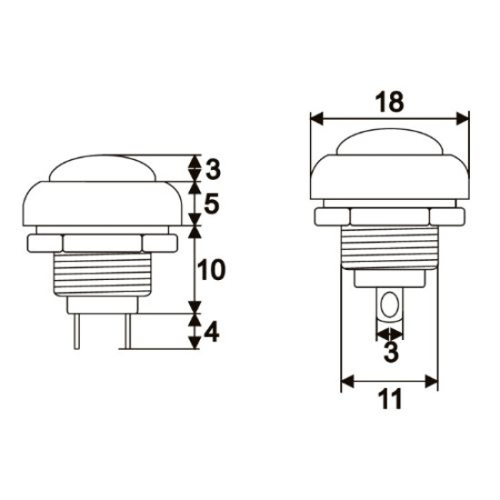 Készülék nyomógomb mûanyag 2P 17mm