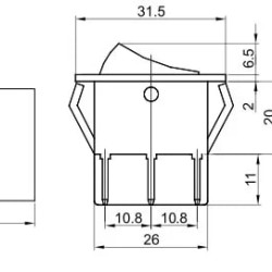 Készülékkapcsoló billenő vil. 2 áramkörös 0-1 6P 25x30mm