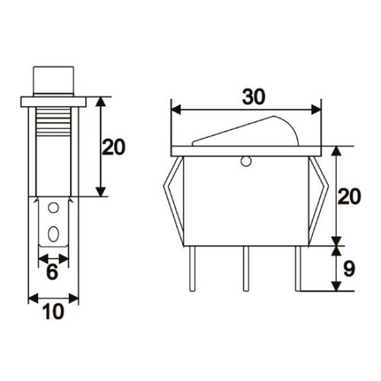 Készülékkapcsoló billenő vil. 0-1 3P 13x30mm zöld