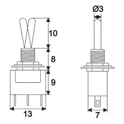 Készülékkapcsoló karos ON-ON 8x13mm 3p