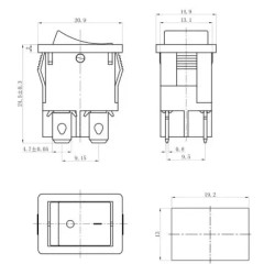 Készülékkapcsoló billenő vil. 0-1 4P 15x24mm piros