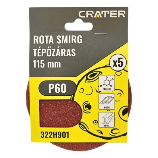 Fibertárcsa tépőzáras 115mm P60 5db Crater   