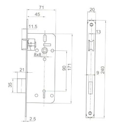 Bevéső zár kulcsos 45/90 N°410 Anbo kerekített előlappal