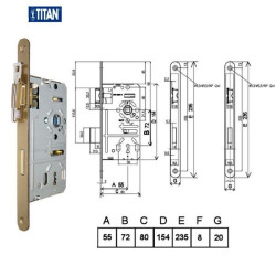 Bevéső zár kulcsos 55/72mm N°401 Titan