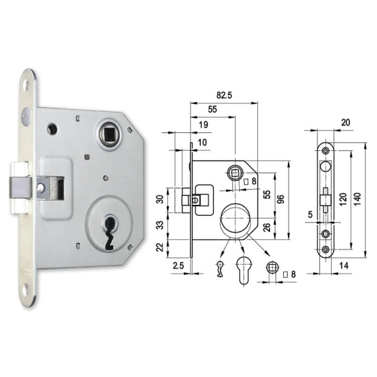 Bevéső zár kulcsos 55/55 lővér N°4391 Euro Elzett
