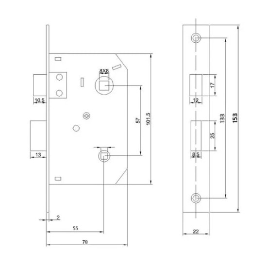Bevéső zár kulcsos 55/58 Grácia