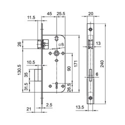 Bevéső zár kulcsos 45/90 N°3411 Euro Elzett