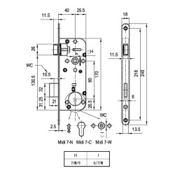 Bevésőzár toalett 90/40mm Midi-7 Euro Elzett  