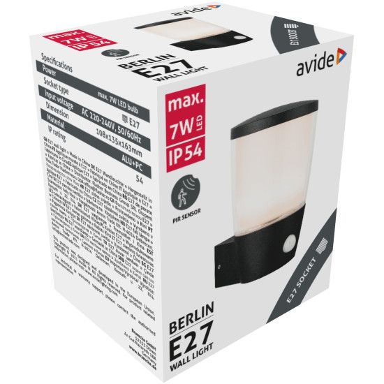 Fali lámpa kültéri IP54 mozgásérz. 1xE27 Berlin