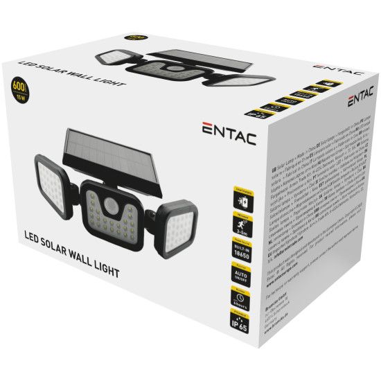 Napelemes fali lámpa 15W 600Lm mozgásérzék. Entac