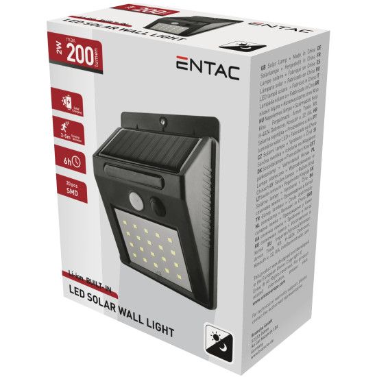 Napelemes fali lámpa 2W 200Lm mozgásérz. Entac