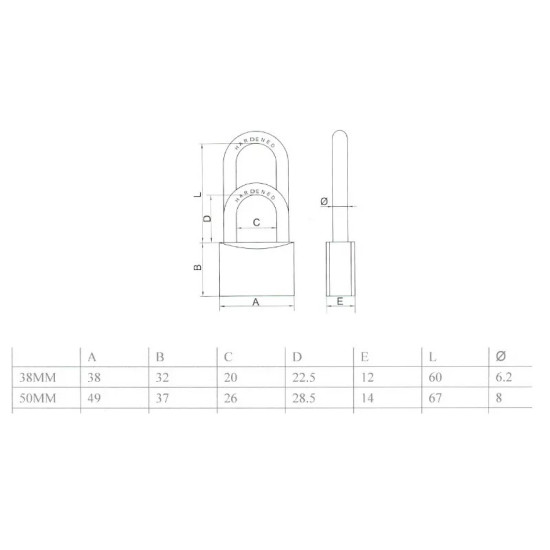 Lakat 50mm 3k. réz hosszú kengyeles import