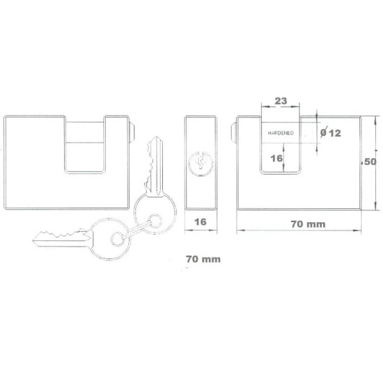 Lakat 70mm 3k. réz egyenes kengyeles Tri-Rhomb