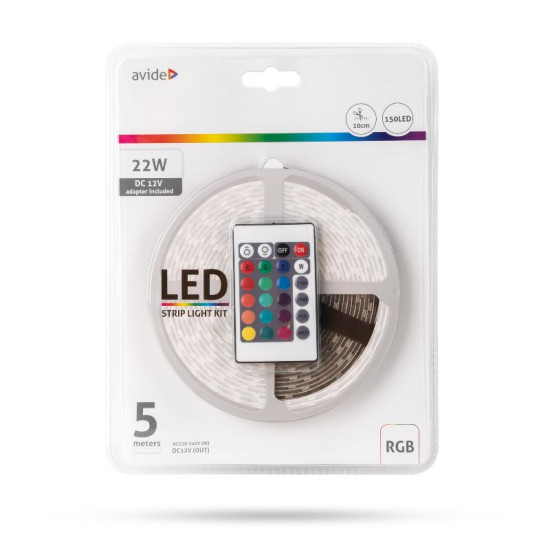 Led szalag szett távirányítóval 12V 4,4W 5m IP65 RGB Avide