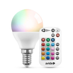 Led fényf. E14 távirányítós  4,9W RGB+W Avide