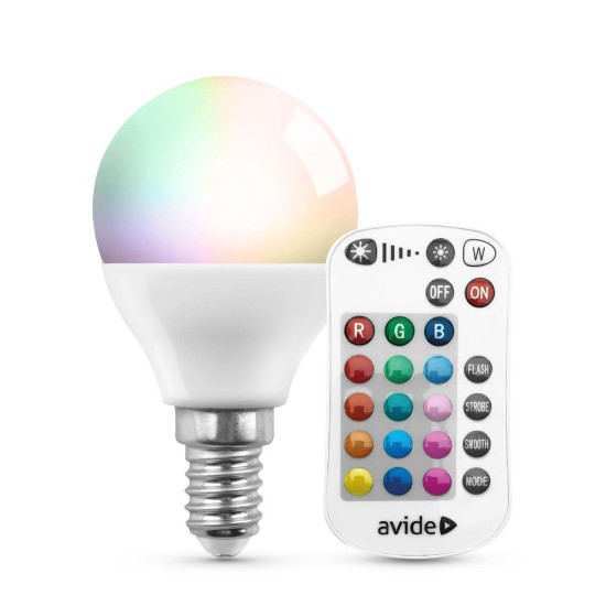 Led fényf. E14 távirányítós  4,9W RGB+W Avide