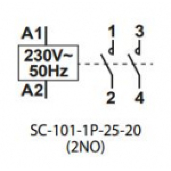 Mágneskapcs. 25A 2Z 230V AC Schelinger SC101-1P-25-20