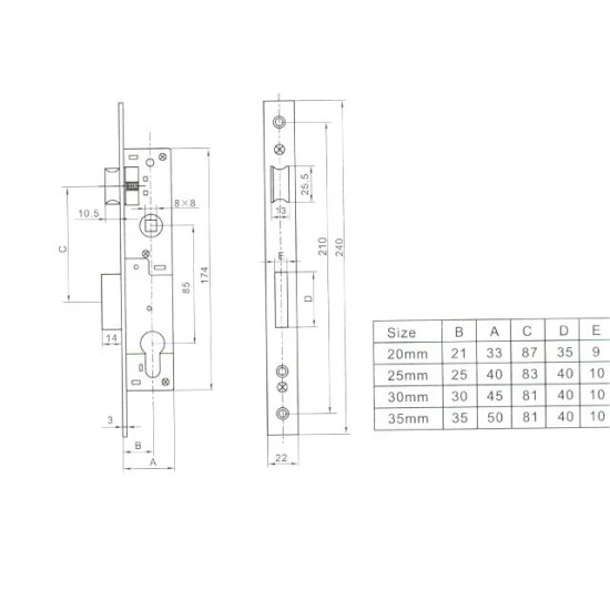 Portálzár 25/85+zárbetét SL500-25 Anbo