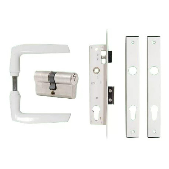 Portálzár kilincs+zártest+zárbetét 25/85mm fehér Anbo