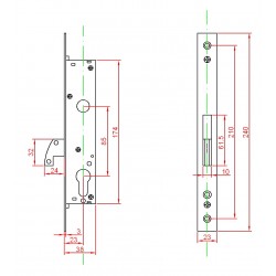 Portálzár kampós, nyelves 25/85+zárbetét Anbo