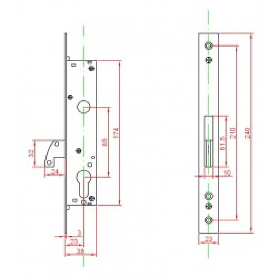 Portálzár kampós, nyelves 25/85+zárbetét Anbo