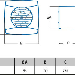 Fürdőszobai ventilátor NA100 CATA UC-10 Hygro utószellőztető és páraérzékelő funkcióval, fordulatszám állítási lehetőséggel, pillangószeleppel