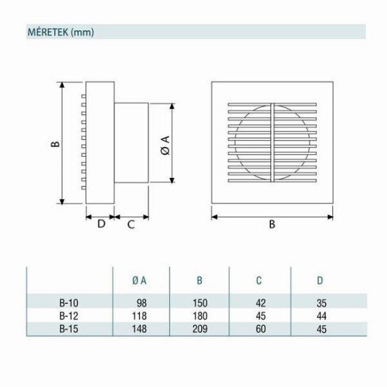 Fürdőszobai ventilátor NA100 Cata B10T utószellőztető funkcióval