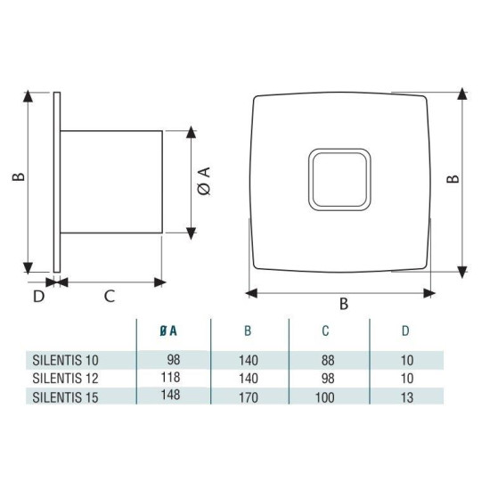 Fürdőszobai ventilátor NA100 Cata Silentis Low Noise 10 beépített pillangószeleppel
